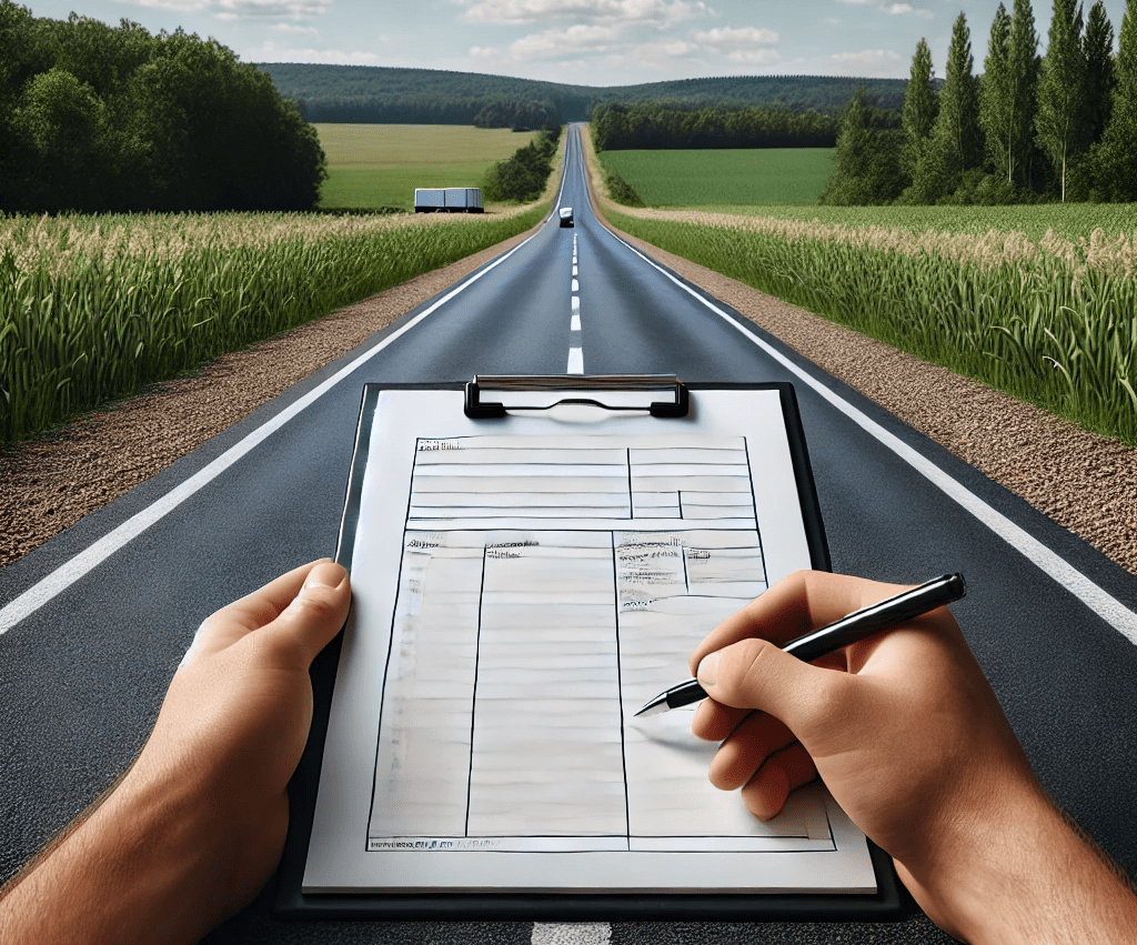 Highway with person holding clipboard